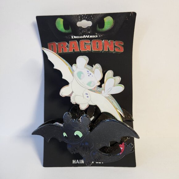 How To Train Your Dragon Hair Clip Set Light Fury Toothless 2 Hair Clips New - Picture 1 of 4